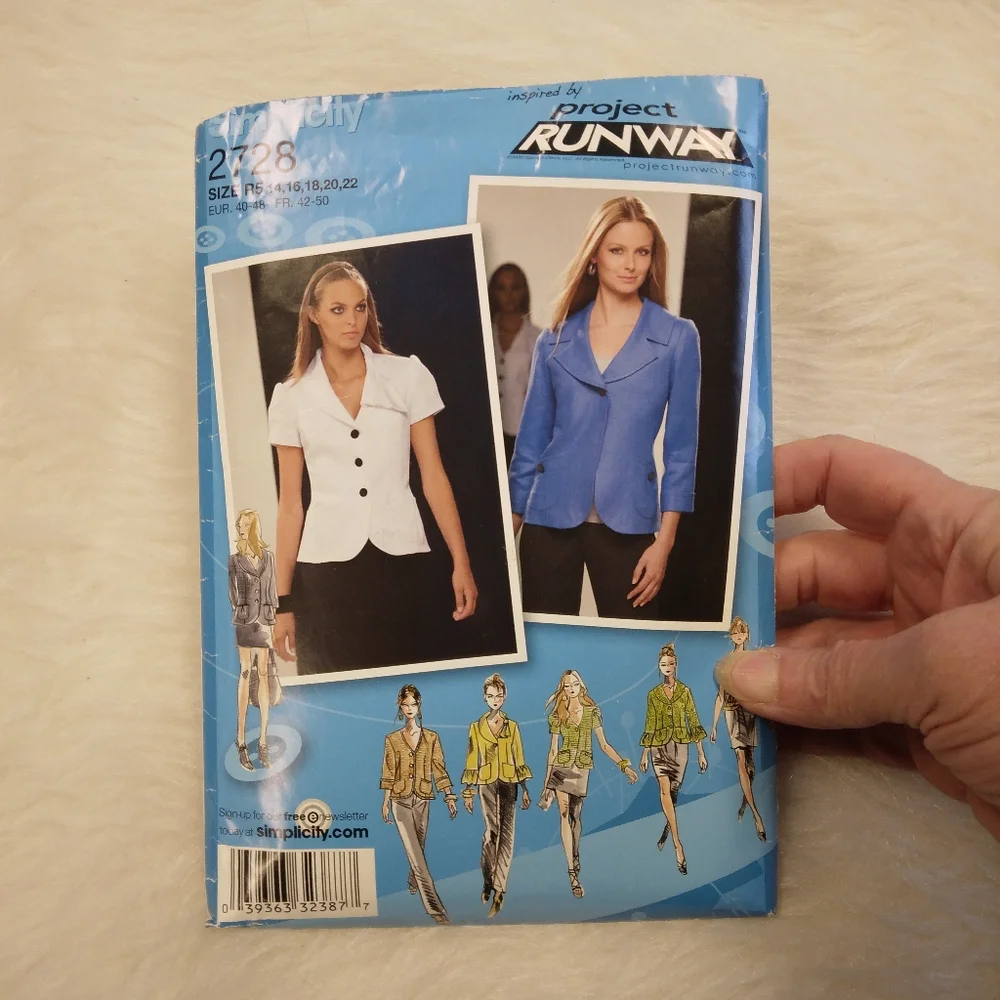 SIMPLICITY 2728 Sz 14-22 Misses Project Runway Jacket in 8 Variations